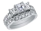 Diamond Asscher Engagement Ring & Wedding Band Set 1.20 Carat (ctw) in 14K White Gold