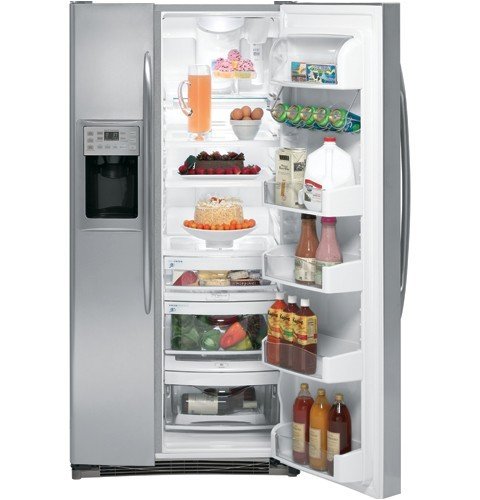 GE Profile PSS23MSWSS 23.1 cu. ft. Side by Side Refrigerator with 3 Glass Shelves, ClimateKeeper System, Gallon Door Storage and External Water/Ice Dispenser & Temperature Controls: Stainless Steel
