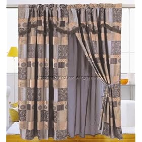Venice Chenille Curtain Black w  Valance Sheer Tassels by KingLinen