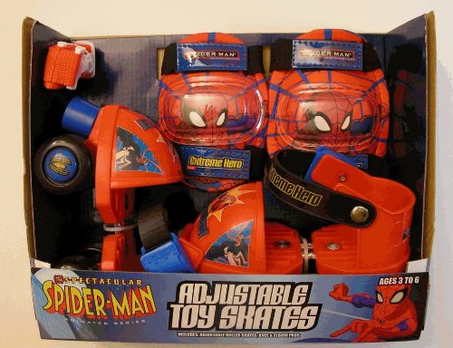 Spiderman Adjustable Toy Skates w/Knee and Elbow Pads
