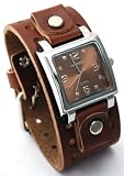Nemesis #BB516B Men's Brown Wide Leather Cuff Band Analog Brown Dial Watch