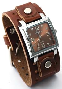 Nemesis #BB516B Men's Brown Wide Leather Cuff Band Analog Brown Dial Watch