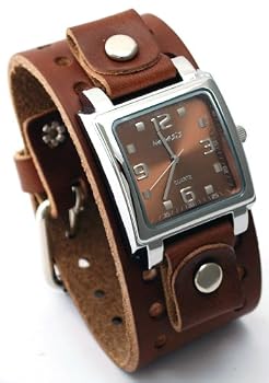 Nemesis #BB516B Men's Brown Wide Leather Cuff Band Analog Brown Dial Watch