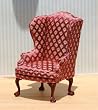 Dollhouse Miniature Cherry Upholstered Walnut Wing Chair