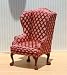 Dollhouse Miniature Cherry Upholstered Walnut Wing Chair