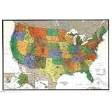 (22x34) US Map Physical and Political Art Poster Print