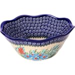 Polish Pottery Ceramika Boleslawiec 0424/169 Royal Blue Patterns with Blue Daisy and Orange Phlox Motif Bowl Viki 2, 6-1/2-Cup