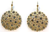 14K Gold Plated Round Filigree Earrings with Black Diamond Swaroski crystals and Pearls By Catherine Popesco