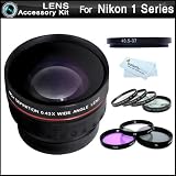 Essential Lens Kit For Nikon 1 J1, Nikon 1 V1 Mirrorless Digital Camera(That Use 10-30mm, 30-110mm, 10mm Lenses) Includes HD .43x Wide Angle Lens w/ Macro + Close Up Lens Kit Includes +1 +2 +4 +10 + 3pc High Res Filter Kit (UV-CPL-FLD) + More