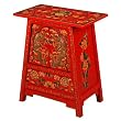 Handmade Asian Furniture - 28" Red Tibetan Cabinet / End Table With Gold Dragon & Flower Motif