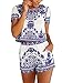 Choies Women's Blue Tile Print Crop Top With Shorts Two Piece Outfit Suit M