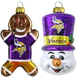 NFL Minnesota Vikings Blown Glass Gingerbread Man & Top Hat Snowman Ornament 2-Pack