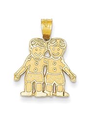 14k Solid Satin Two Boys Charm