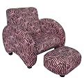 Velour Zebra Modern Chair with Matching Ottoman - Pink