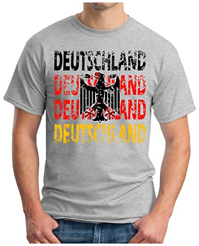 OM3 – DEUTSCHLAND – T-Shirt GERMANY EM 2016 FRANKREICH FRANCE FUSSBALL FANSHIRT SOCCER CUP SPORT TRIKOT EUROPAMEISTER, L, grau meliert