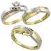 Sterling Silver (Gold Plated) 3-Piece Trio His (7mm) & Hers (6mm) Diamond Wedding Band Set, w/ 0.10 Carat Brilliant Cut Diamonds; Ladies Size 6