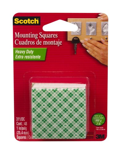 3M Scotch 311DC Heavy Duty 1-Inch Mounting Squares, 48-Squares