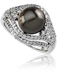 Tahitian Pearl and Diamond Ring in 14k White Gold