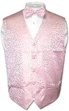 Men's Pink Floral Paisley Design Dress Vest BOW TIE Set for Suit or Tuxedo