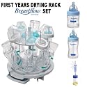 The First Years Drying Rack Breastflow Set - Includes New Modular Spinning Drying Rack, 2 Breastflow BPH Free Bottles and a Bottle Brush
