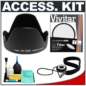 Canon EW-78BII Lens Hood + 72mm UV Filter + CapKeeper 2 Lens Cap Strap + Deluxe 6-Piece Lens Cleaning Kit for Canon EF 28-135mm f/3.5-5.6 IS USM Lens