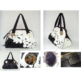 GUCCI Black & White Leather Handbag