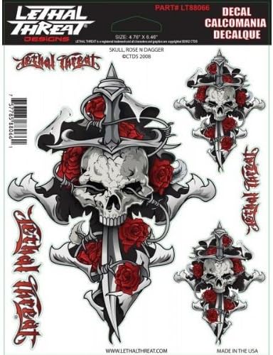 Lethal Threat Skull, Rose N Dagger Decal LT88066