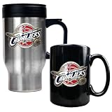 Cleveland Cavaliers NBA Stainless Steel Travel Mug & Black Ceramic Mug Set - Primary Logo