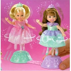 Barbie Spinning Ballerinas 4 Inch Tall Doll - Caucasian Kelly in Pink Outfit and Hispanic Kelly in Blue Outfit