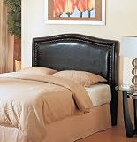 Nailhead Trim Design Queen Size Brown Leather Headboard