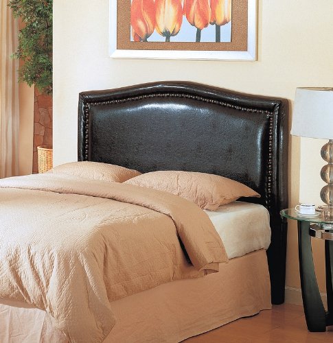 Nailhead Trim Design Queen Size Brown Leather Headboard