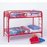 Twin Size Metal Bunk Bed Casual Style in Red Finish