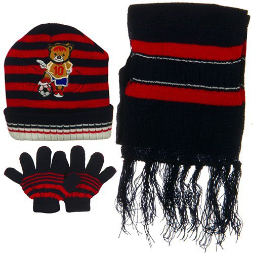 Toddler Soccer Knit Hat Gloves and Scarf Set - Red Navy W20S15A