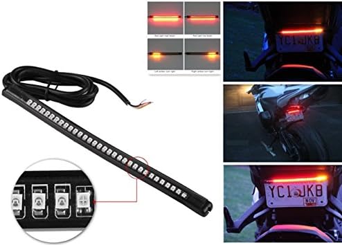 8'' Universal Flexible RED 48 LED Motorcycle Light Strip Taillight by Petrelking ,32 Amber Waterproof LED Brake Stop/turn Sign Light (48 LED)