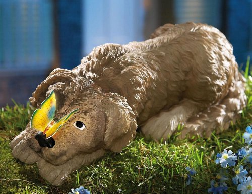 Puppy With Solar Butterfly Garden Sculpture by Winston Brands