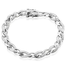 Sterling Silver Diamond Accented Link Bracelet 7.5": Jewelry