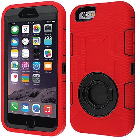 iPhone 6 Case,EasierBuy Defender Holster Heavy Duty Rugged Hybrid Shockproof Dual Layer Armor Case Cover [Swivel Kickstand] for Apple iPhone 6 [4.7 inch] - Red