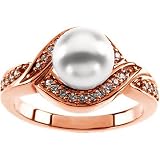 18K Rose Gold Akoya Cultured Pearl and Diamond Ring - 7.50mm Size 5.0