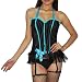 Womens Lingerie: Padded Underwired Bra Corset Babydoll Chemise Intimate Apparel - Black & Blue (Size: US:32A UK:32B EU:70B )
