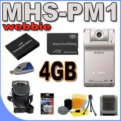 Sony Webbie MHS-PM1 HD Camcorder (Silver) 4GB BigVALUEInc Accessory Saver BK1 Battery Bundle