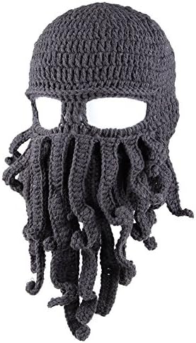 MorningGo Unisex Octopus Knit Beanie Wind Mask Knit Cosplay Hat (Dark Grey)