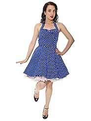 Halter Sleeveless Flared-Skirt Vintage Polka Dot Print Cotton  Dress