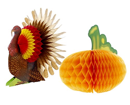 Honeycomb Centerpiece Harvest - 2 pack - Turkey & Pumpkin - Thanksgiving Table Decoration