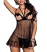 Eternatastic Women Cupless Lingerie Set Babydoll Skirt Thong Black M Size