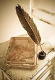 Old Book, Quill and Bottle of Black Ink on Old Wooden Chair - 24