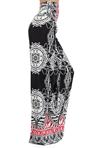 3232 Tribal print, knit palazzo pants with a high fold-over waist and a wide leg