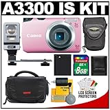 Canon PowerShot A3300 IS Digital Elph Camera (Pink) with 8GB Card + (2) Cas ....