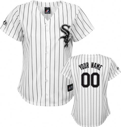MLB Women's Chicago White Sox Replica Jersey Personalized (White/Black Pinstripe, Small)