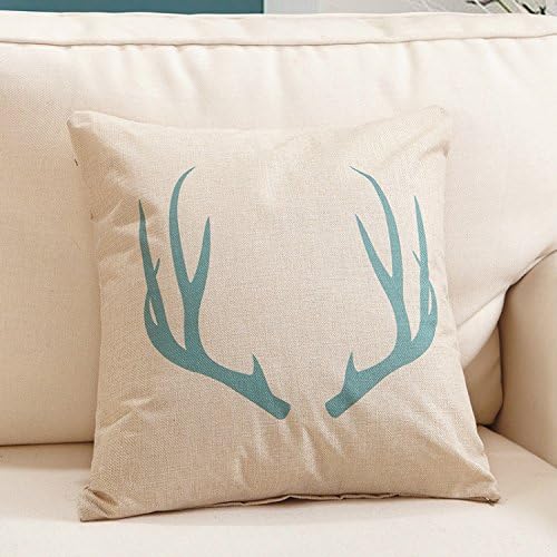 Miss Mango Cotton Linen Decorative Pillowcase Throw Pillow Cushion Cover Blue Antlers Design Square 18"