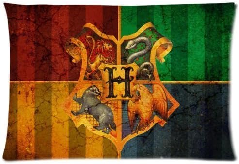 Cool Boys Generic Custom Zippered Rectangle Pillowcase Pillow Case Cover Harry Potter Retro Hogwarts College Badge Pattern Design Standard Size 20 inch (Two Sides)